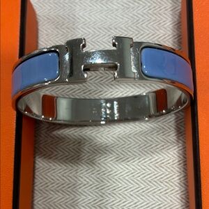 Preloved Vintage Hermes Clic Silver and Blue H Logo Bracelet
